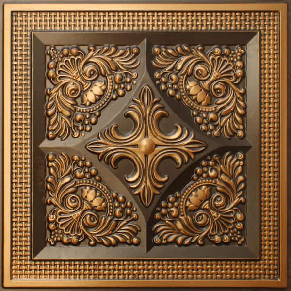Dundee Deco Falkirk Perth Antique Gold 2 ft. x 2 ft. Decorative Rustic Glue Up or Lay In Ceiling Tile (4 sq. ft./case)