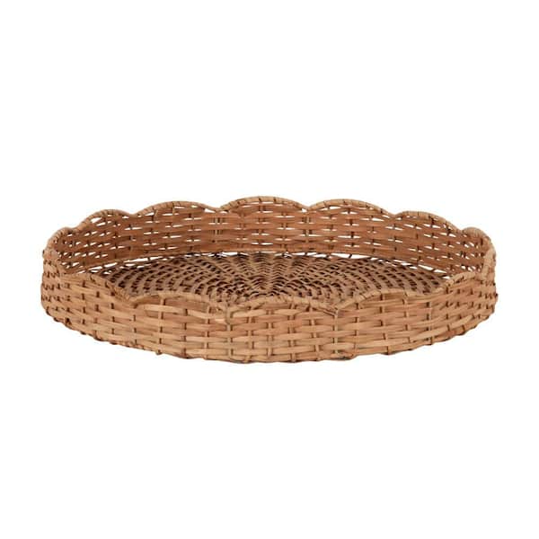 Wavley Natural Brown Round Rattan 18 in. Decorative Tray