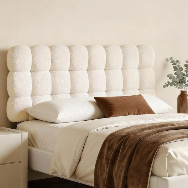 PINMOCO Beige Full Size Teddy Fleece Cloud-Shape Headboard with