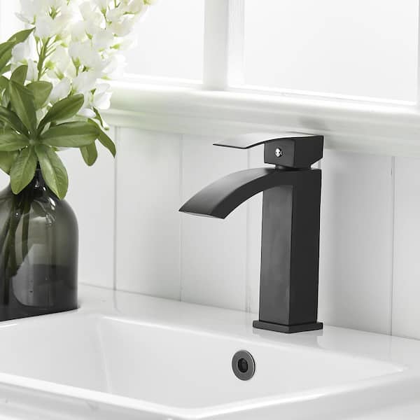 Modern Single Handle One Hole Bathroom Faucet in Black