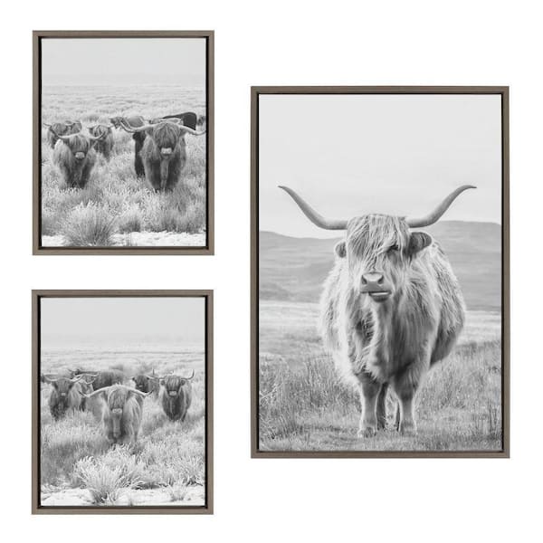 Sylvie Herd of Highland Cows by The Creative Bunch Studio 3-Piece Framed Art Print 23 in. x 33 in.