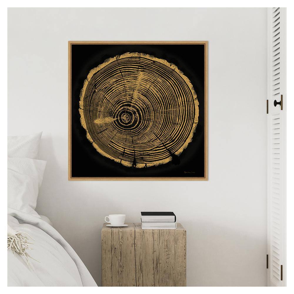 Tree Trunk I Abstract Golden Brown Canvas Wall Art with Maple Frame