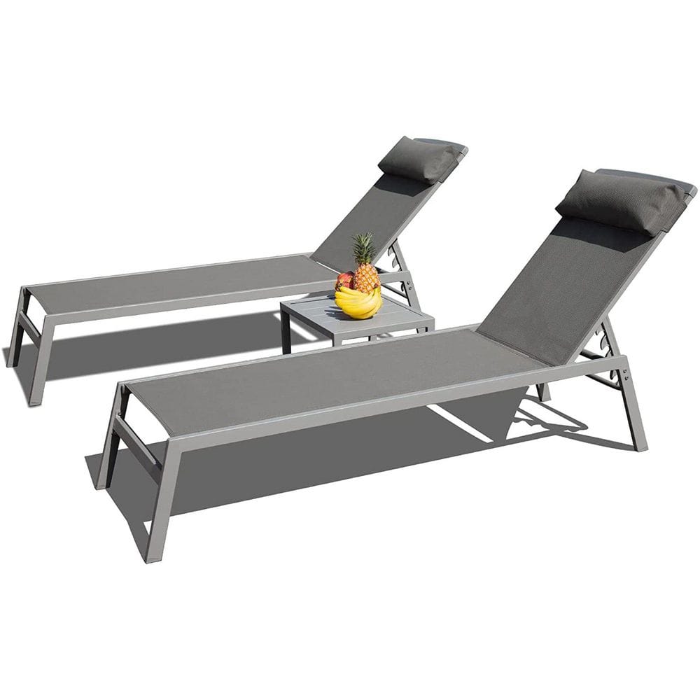 3-Piece Poolside Chaise Lounge Recliner 2 Aluminum Adjustable Outdoor Patio Chaise Lounge with Headrest and Side Table price history on PriceWatchPro