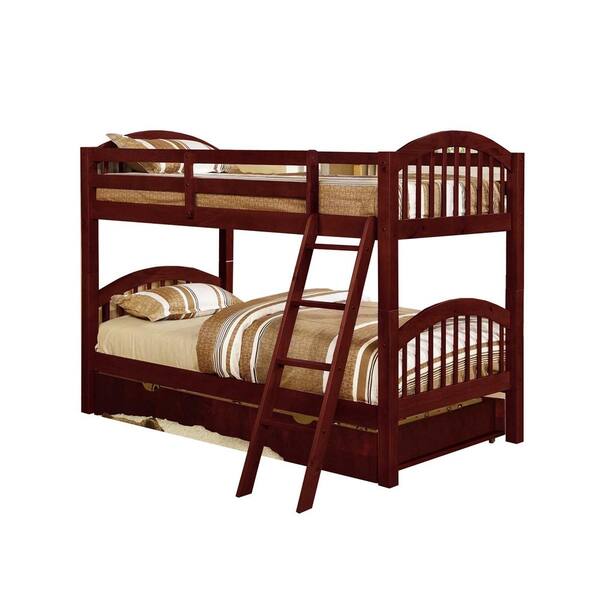 Homeroots Amelia Red Twin And Bunk, Red Wood Bunk Beds