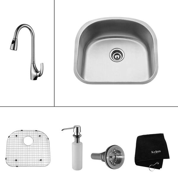 KRAUS All-in-One Undermount Stainless Steel 23 in. Single Basin Kitchen Sink with Faucet and Accessories in Chrome