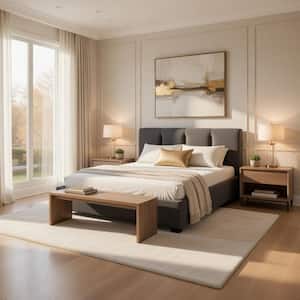 Orra Graphite Gray and Black Wood Frame Full Panel Bed with Padded Headboard