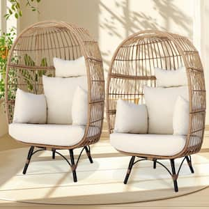 Patio Beige All-Weather Wicker Indoor/Outdoor Egg Lounge Chair with Beige Cushions (2-Chairs)