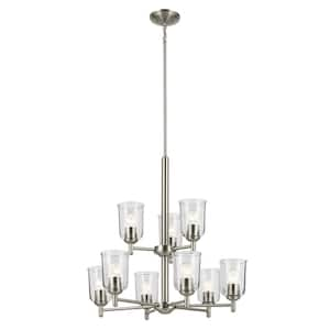 Shailene 26.5 in. 9-Light Brushed Nickel 2-Tier Traditional Clear Glass Shaded Bell Chandelier for Dining Room