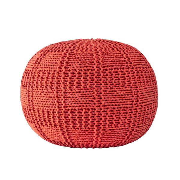 nuLOOM Berlin Casual Knitted Filled Ottoman Orange Round Pouf