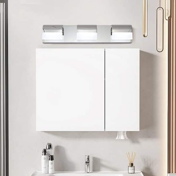 21 in. 3 Light Modern Chrome Vanity Light Fixture Bathroom Over Mirror Wall Lights with Iron+Acrylic