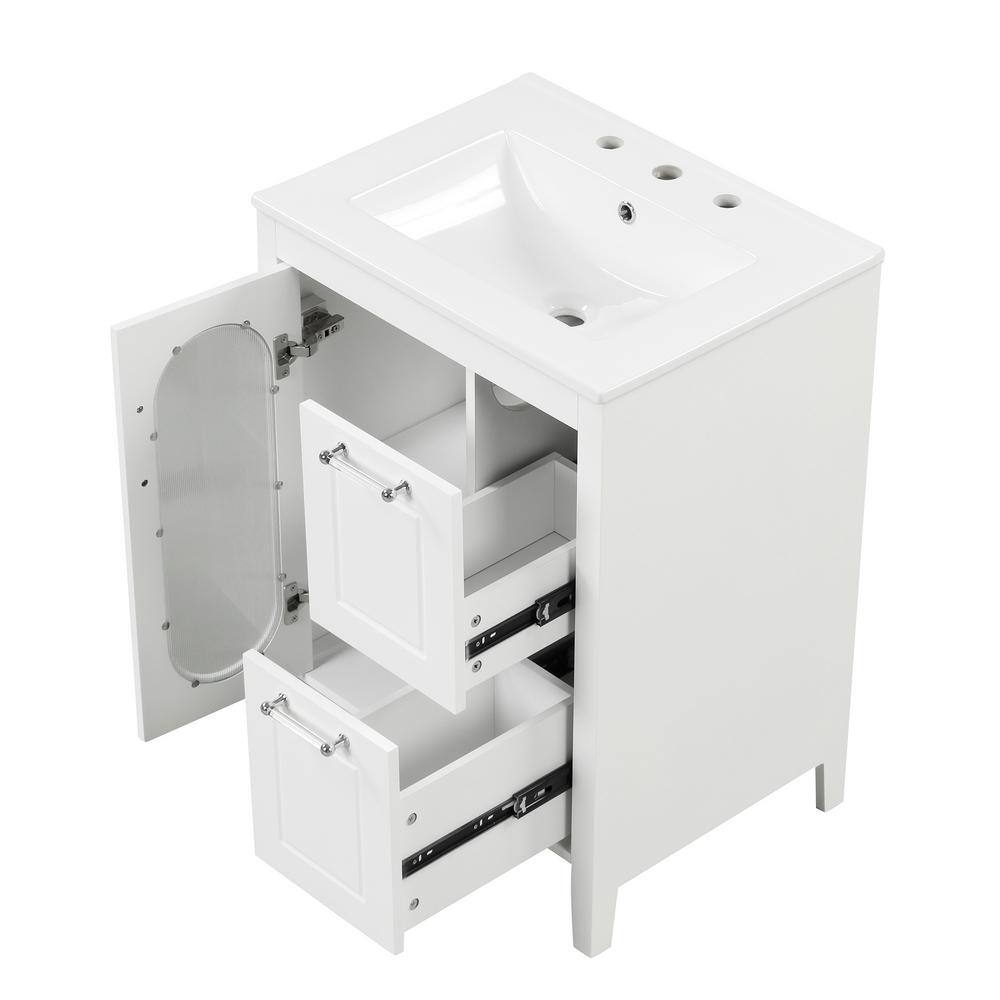 White Wood Single Sink Bathroom Vanity with Ceramic Top