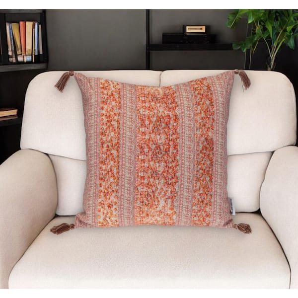HomeRoots Pink, Orange Striped Polyester 18 in. x 18 in. Throw Pillow