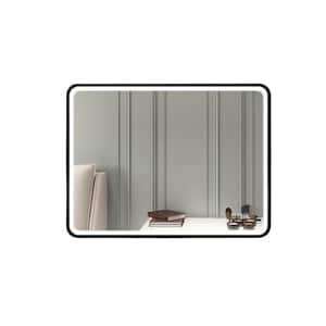 24 in. W x 32 in. H Rectangular Framed Anti-Fog Wall Mounted LED Bathroom Vanity Mirror in Black