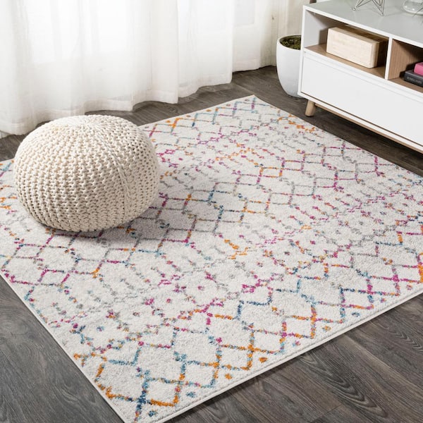 Moroccan Hype Boho Vintage Diamond Ivory/Multi 5 ft. x 5 ft. Square Area Rug