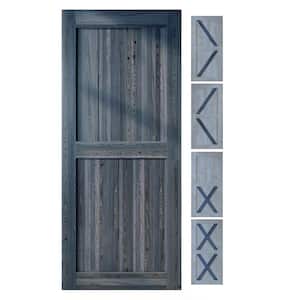 44 in. W. x 80 in. 5-in-1-Design Navy Solid Natural Pine Wood Panel Interior Sliding Barn Door Slab with Frame