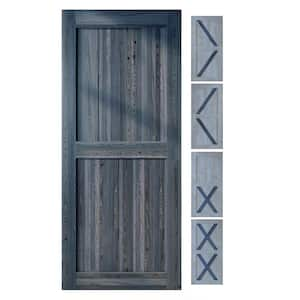 54 in. x 80 in. 5-in-1 Design Navy Solid Natural Pine Wood Panel Interior Sliding Barn Door Slab with Frame