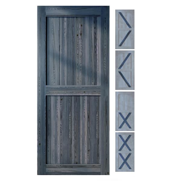 HOMACER 60 in. x 80 in. 5-in-1 Design Navy Solid Natural Pine Wood Panel Interior Sliding Barn Door Slab with Frame