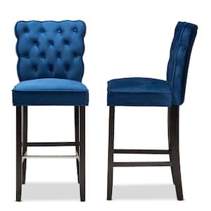 Daphne 45.3 in. Navy Blue and Dark Brown Low Back Wood Bar Height Bar Stool (Set of 2)
