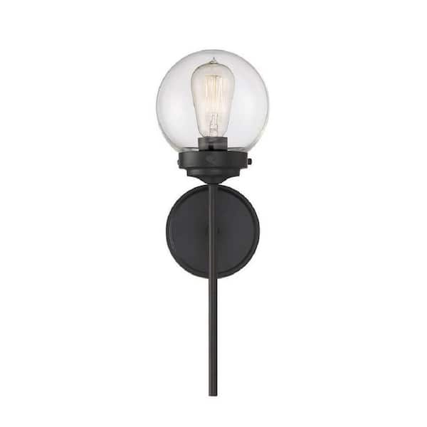 TUXEDO PARK LIGHTING 6 in. W x 18 in. H 1-Light Oil Rubbed Bronze Wall Sconce with Clear Glass Orb Shade