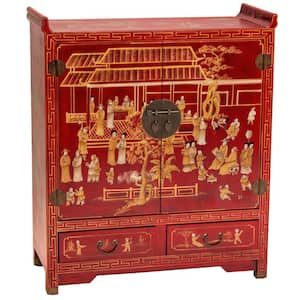Red Lacquer Courtyard Altar Accent Cabinet