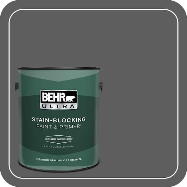 BEHR ULTRA 1 gal. #N520-6 Asphalt Gray Extra Durable Semi-Gloss Enamel Interior Paint & Primer