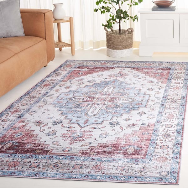 Arizona Sage/Ivory 6 ft. x 9 ft. Distressed Border Ornate Machine Washable Area Rug