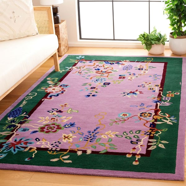 Metro 4 ft. x 6 ft. Purple/Green Ornate Floral Border Area Rug