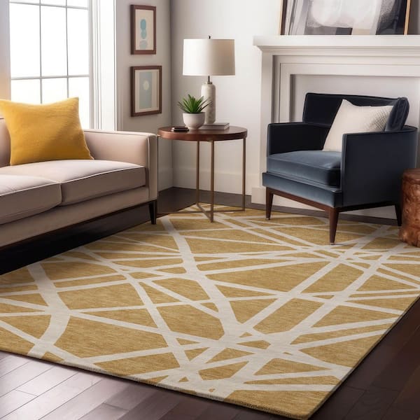 Mayfield Premium Machine Washable Abstract AMF1040 Gold 5 ft. x 7 ft. 6 in. Area Rug