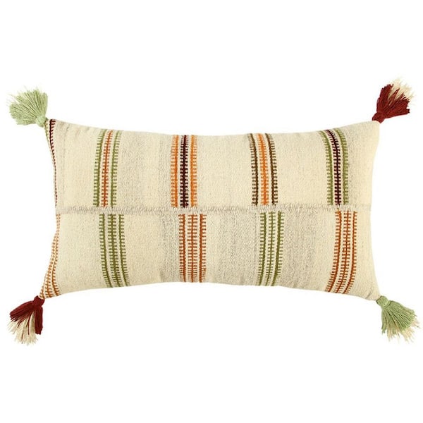 Cream, Brown, Orange Solid Polyester 14 in. x 26 in. Throw Pillow