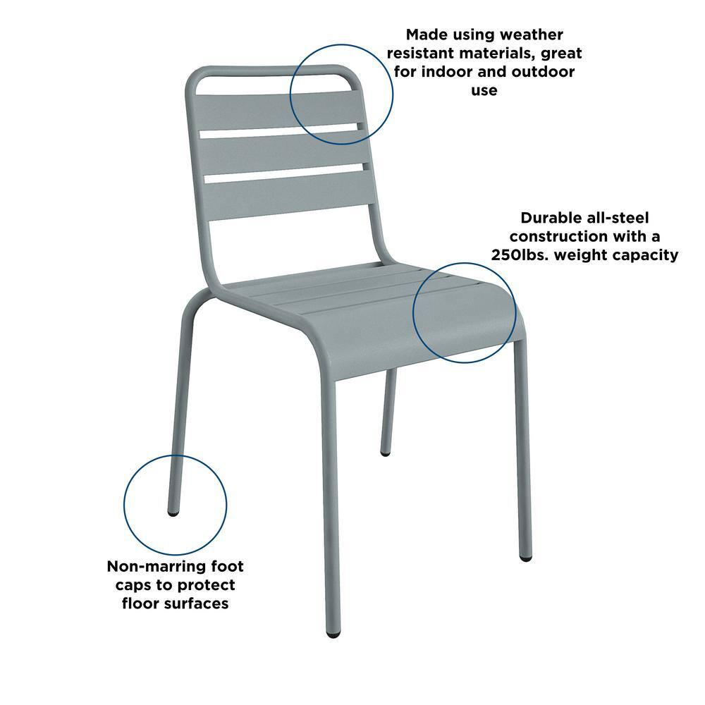 Light Gray Steel Armless Stacking Patio Dining Chairs, Pair
