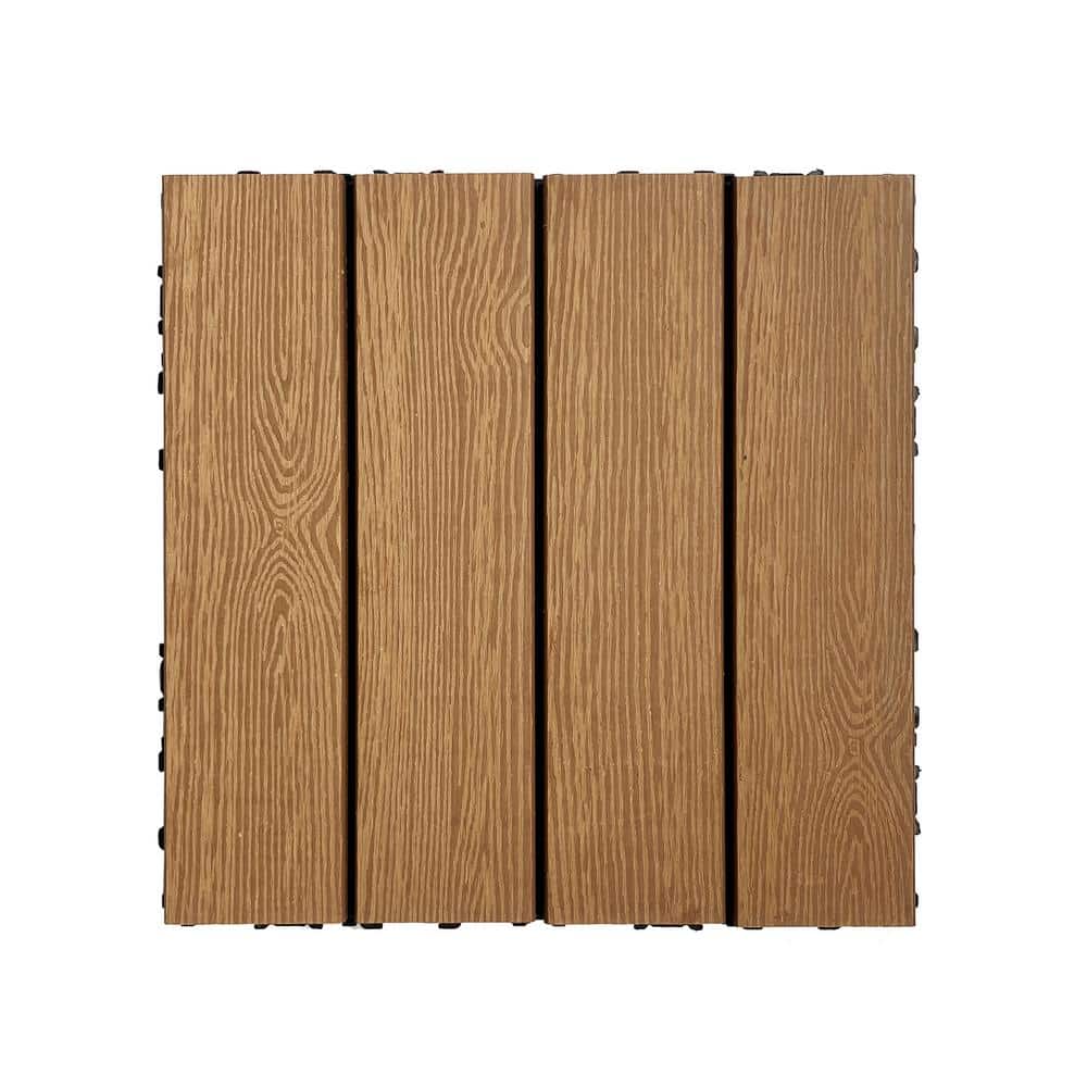 11.8 in. x 11.8 in. Wood Color Square Wood-Plastic Composite Interlocking F