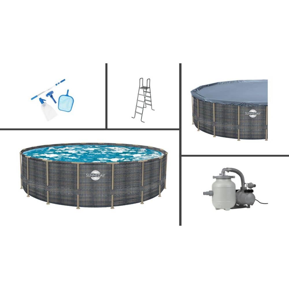 Sunneday 24' Round Rattan Soft-Sided Pool with Metal Frame