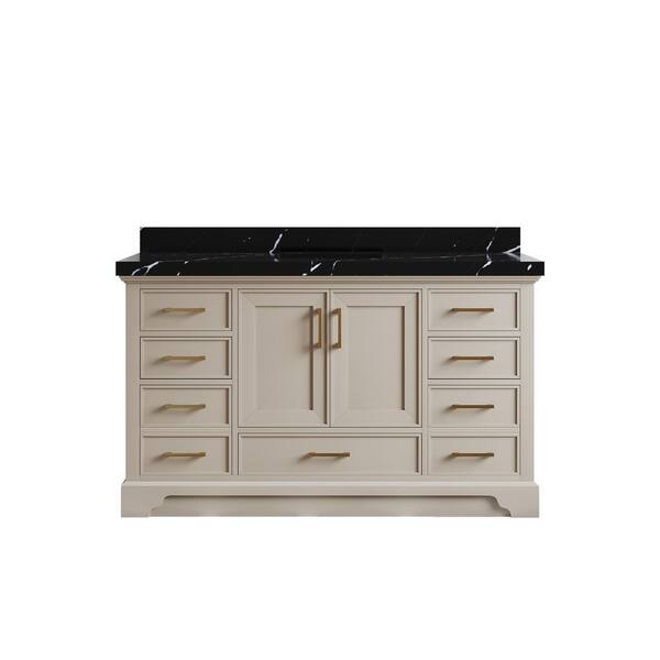 Willow Collections Charlotte 60 in. Single Sink Freestanding Fine Grain Bath Vanity with Calacatta Black Qt. Top Unassembled