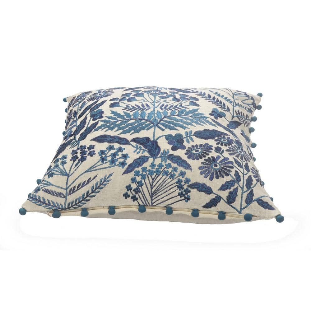 Navy and Off-White Bohemian Floral Square Throw Pillow