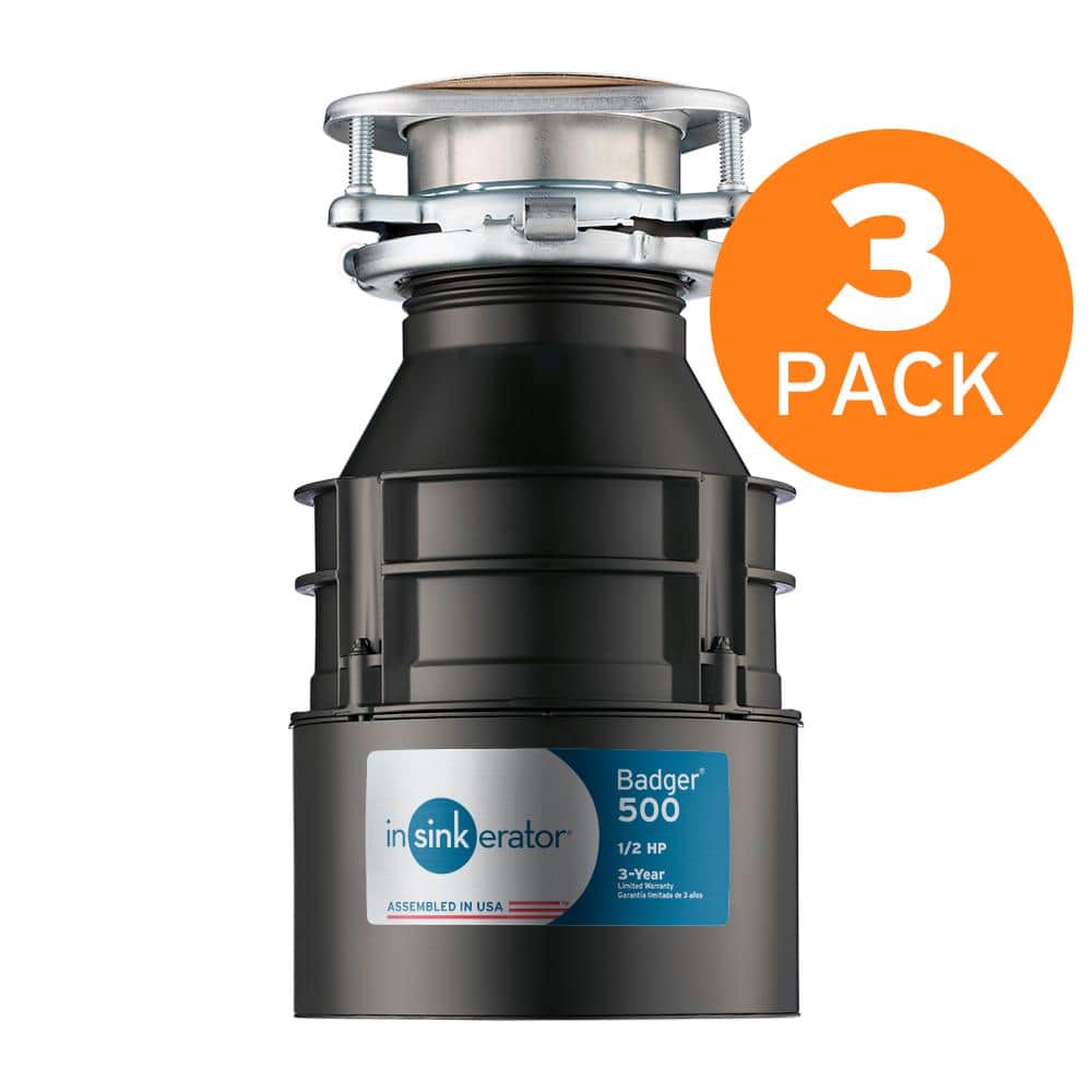 InSinkErator Badger 500 Lift &amp; Latch Standard Series 1/2 HP Continuous Feed Garbage Disposal (3-Pack)