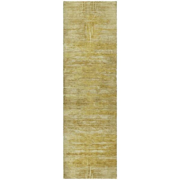 Dream Shag Premium Machine Washable Abstract ADS806 Gold 2 ft. x 7 ft. Runner Rug
