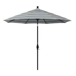 9 ft. Bronze Aluminum Market Collar Tilt Crank Lift Patio Umbrella in Gateway Mist Sunbrella