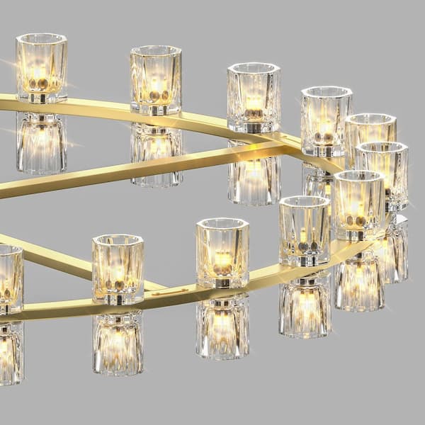 Crysia Modern LED 48 in. 48-Lights Gold K9 Crystal Round Chandelier with Bulbs Included, for Dinning Room, Living Room
