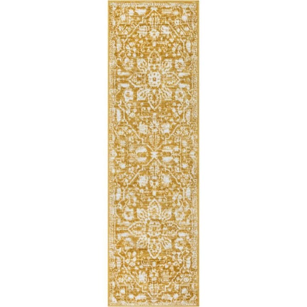 Dazzle Disa Vintage Distressed Oriental Medallion Gold 2 ft. 3 in. x 7 ft. 3 in. Runner Rug