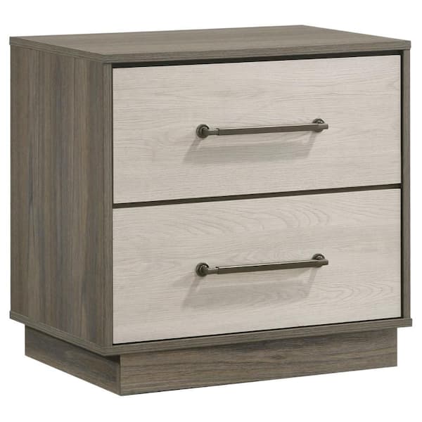 Benjara Fene Gray 2-Drawer 23.5 in. W Nightstand with Nickel Handles
