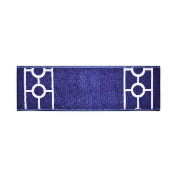 RugStylesOnline Chain Border Custom Size Navy 7 in. x 36 in. Indoor Carpet Stair Tread Cover Slip Resistant Backing (Set of 13)