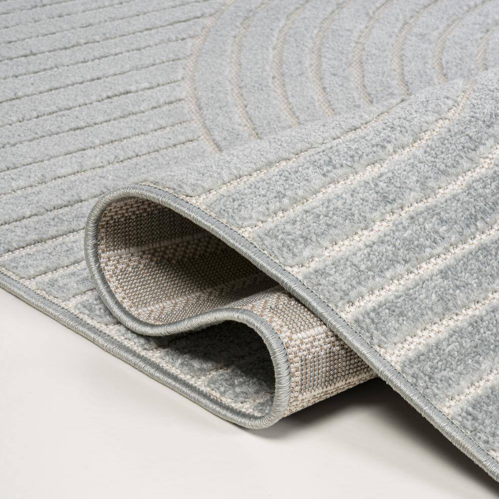 Light Blue and Cream Geometric Synthetic Runner Rug, 2 x 8