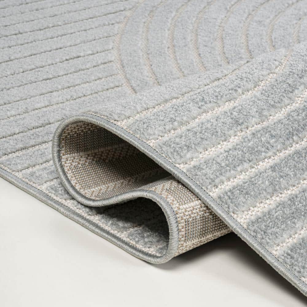Hallie High-Low Geometric Light Blue and Cream 8' x 10' Synthetic Rug