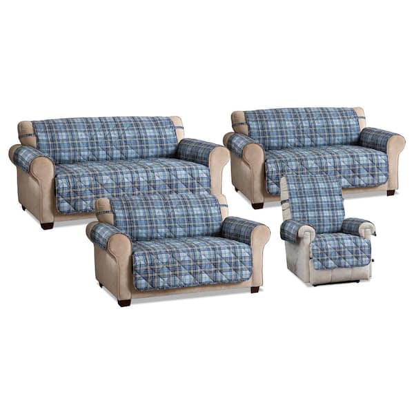 Innovative Textile Solutions Tartan Plaid Navy Polyester Secure Fits on Sofa  Cover 1-Piece 9825SOFNavy - The Home Depot