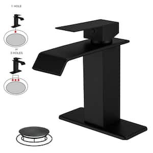 Single Hole Single-Handle Bathroom Sink Faucet With Deck Plate Pop Up Drain With Overflow in Matte Black