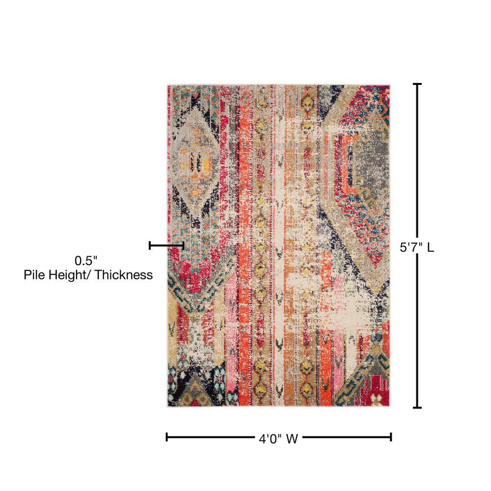 Bohemian Flair Light Grey Multi Synthetic 4' x 5'7" Reversible Area Rug