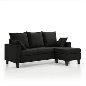 Tully 74 in. Straight Arm 1-Piece Polyester L-Shaped Sectional Sofa in Black with Chaise