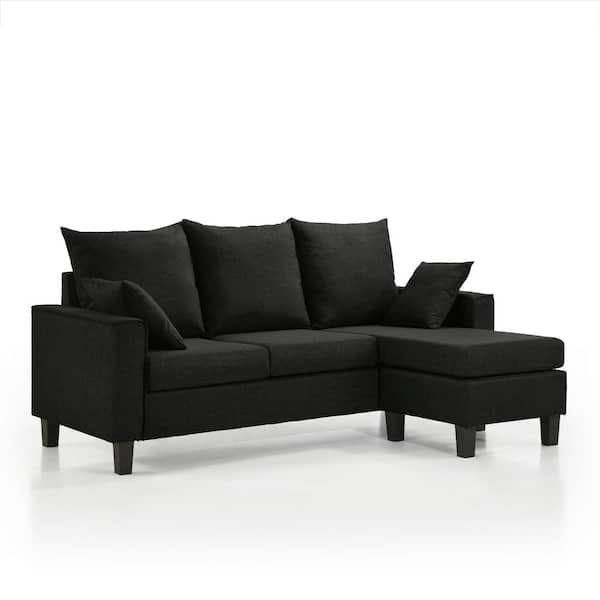 Unbranded Tully 74 in. Straight Arm 1-Piece Polyester L-Shaped Sectional Sofa in Black with Chaise