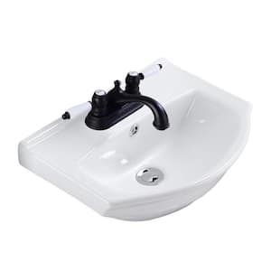 Tahoe 17-3/4 in. Wall Mounted Bathroom Sink in White with 4 in. Faucet Hole and Overflow Space Saving Design