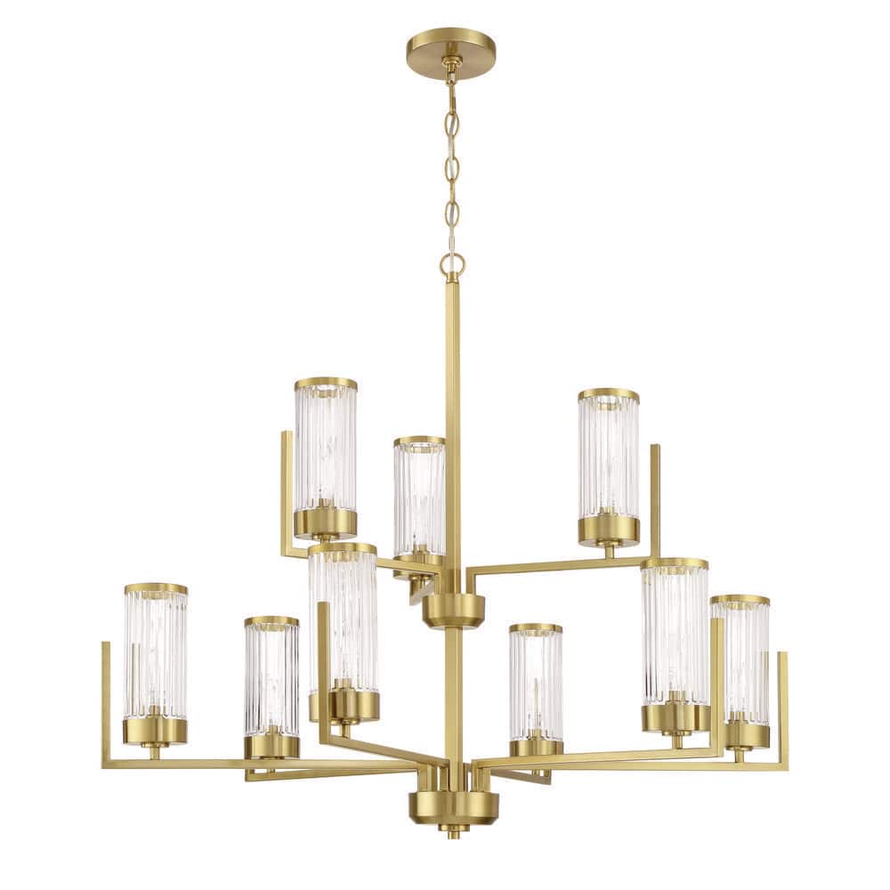 Whittley 9 Light Satin Brass Finish Tier Geometric Chandelier /Pendant for Foyer/Living/Dining Rooms w/ No Bulb Included price history on PriceWatchPro